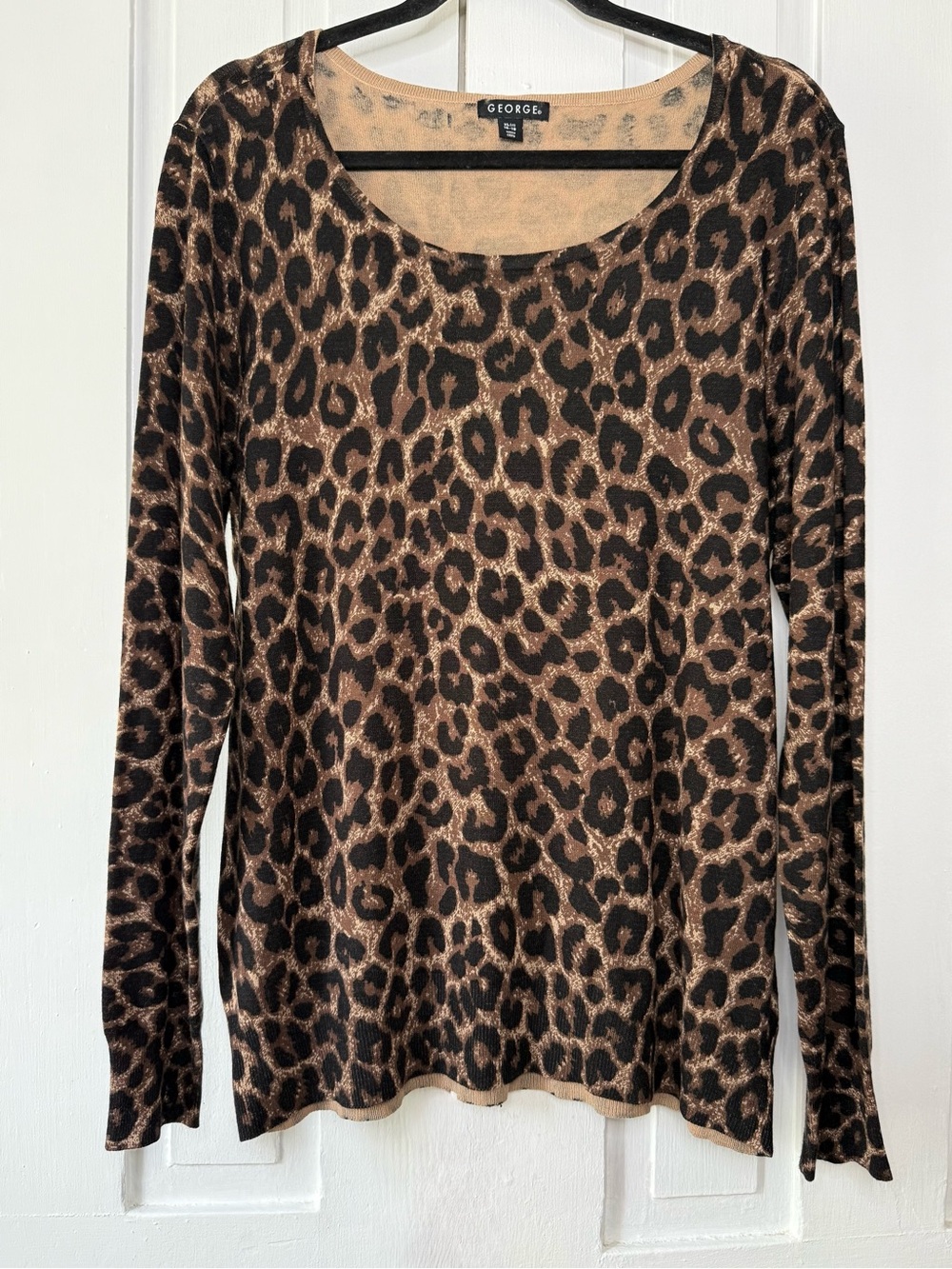 George Classic Leopard Print Scoop Neck Knit Sweater - XL